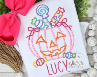 Kids Halloween Bucket Shirt / Personalized Embroidered Tee /  Girls Boys Halloween Ruffle / Trick Or Treat Candy / Trunk Or Treat / Monogram