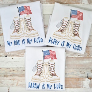 Memorial Day Shirt For Kids / Personalized Veteran's Day Tee / Patriotic Outfit / Daddy Is My Hero Embroidery / Sketch Design bild 4