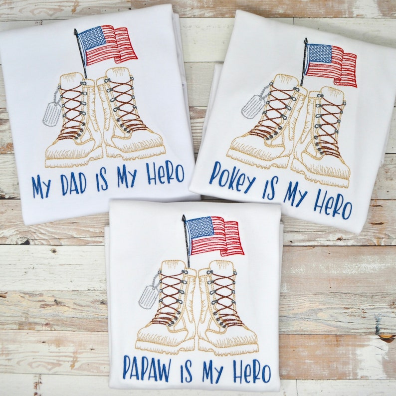 Memorial Day Shirt For Kids / Personalized Veteran's Day Tee / Patriotic Outfit / Daddy Is My Hero Embroidery / Sketch Design bild 4