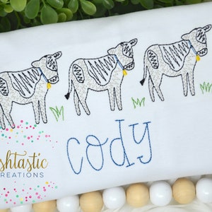 Boys Scribble Cow with Bows Embroidered Shirt / Personalized Kids Farm Shirt / Boys Monogrammed Tee / Sibling Set