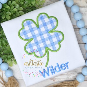 Boys St Patricks Day Tee / Gingham Clover Embroidery Design / Embroidery Monogram / St Paddy's Day