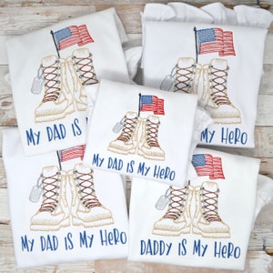 Memorial Day Shirt For Kids / Personalized Veteran's Day Tee / Patriotic Outfit / Daddy Is My Hero Embroidery / Sketch Design bild 3