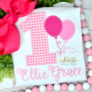 Girls Embroidered Birthday Balloon Shirt / Any Number / Personalized ...