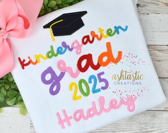 Kindergarten Grad Embroidered Shirt / Kinder Graduate Tee  / Girls Boys School Graduation / Cap And Gown