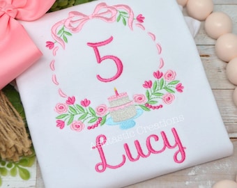 Girls Embroidered Birthday Shirt / Any Number /  Personalized First Second Third Fourth Fifth Birthday Shirt / Embroidery Appliqué