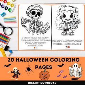 Printable Kawaii Halloween Coloring Pages, Halloween Coloring Sheets, For Kids & Adults| Instant Download | A4