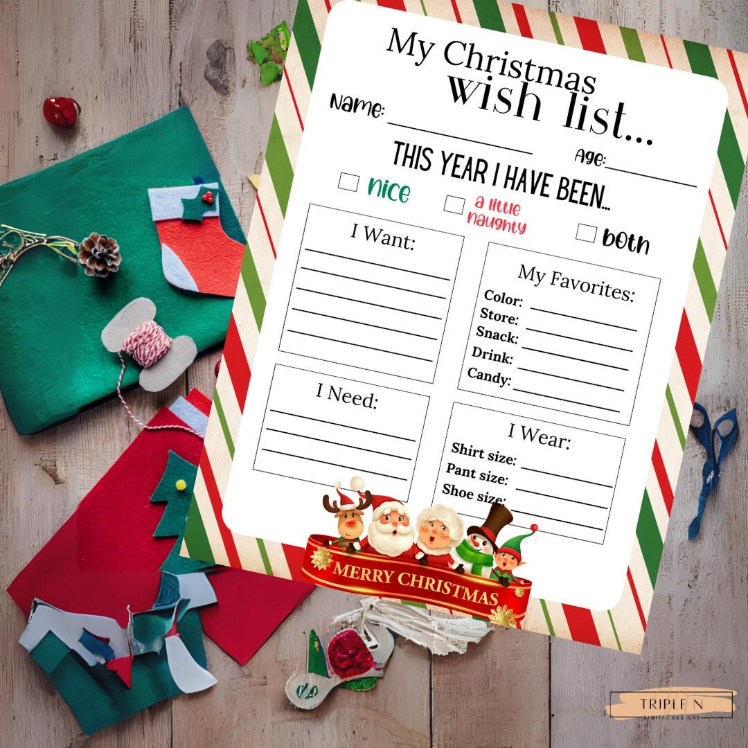 Kids Wish List, Wish List for Kids, Wish List Printable, Christmas Wish