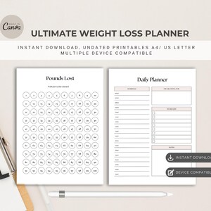 Afdrukbare pdf-afdrukplanner voor gewichtsverlies | 12-weekse training en calorietracker | Fitnessdagboek, maaltijdlogboek, doelen, voortgangsgrafieken | Direct downloaden