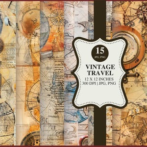 Vintage digitaal reispapier: kortstondige en antieke kaarten (digitale download)