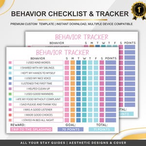 Beloningstabel voor kinderen afdrukbaar | Bewerkbare checklist, schermtijd, systeem met gedragspunten | Leuke verantwoordelijkheidstracker voor kinderen