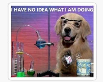 Funny Science Dog Meme Sticker: Lab Goggles