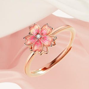 Rotating Cherry Blossom Fidget Ring: Pink Gradient Anxiety Relief