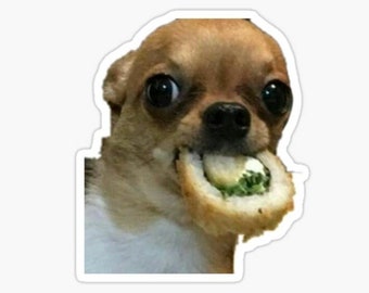 Adesivo divertente con cane e sushi: regalo per gli amanti dei meme