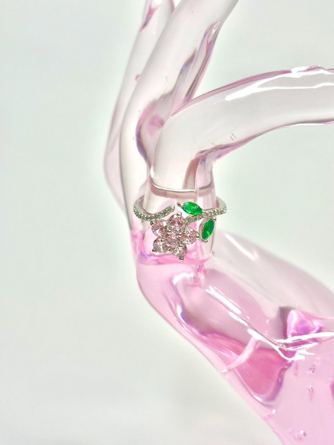 Leafy Pink Flower Fidget Ring - Nature-inspired Stress Relief Jewelry ...