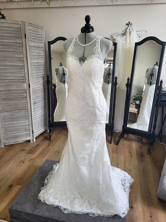 Maggie Sottero, Blaise - Halter neck fit n flare lace wedding dress - ivory