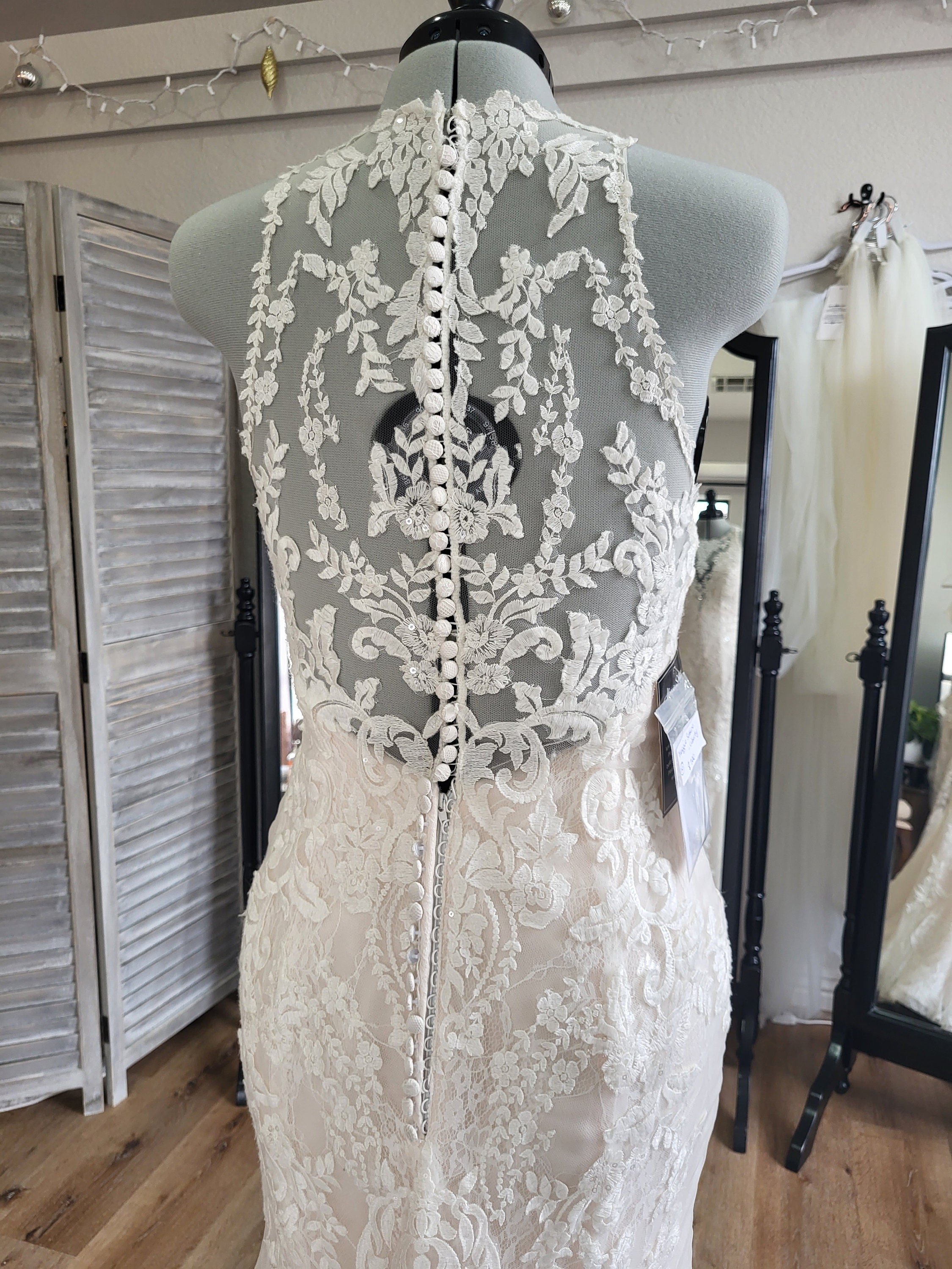 Maggie Sottero, Liberty - halter neck lace fit n flare wedding dress - ivory