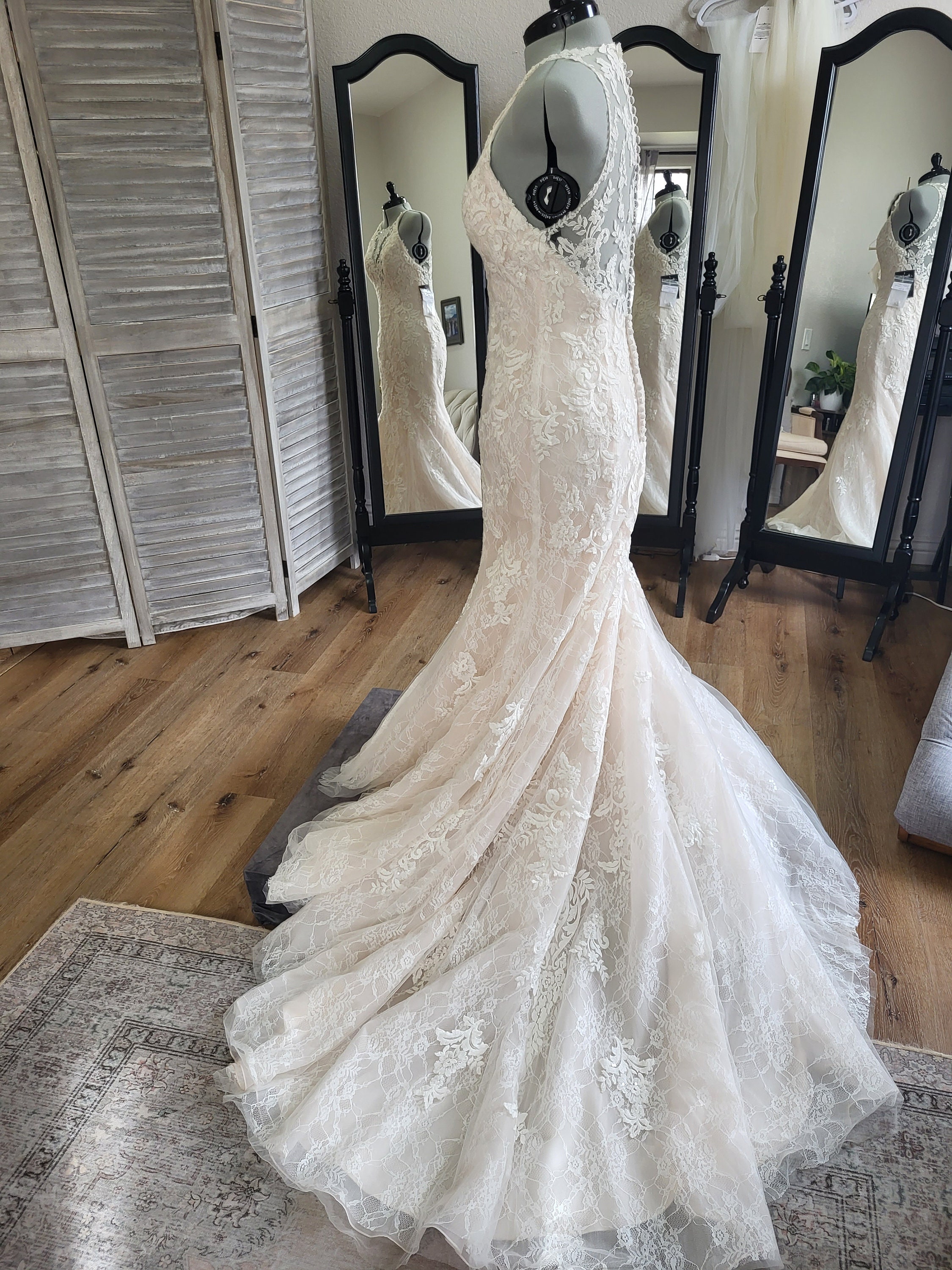 Maggie Sottero, Liberty - halter neck lace fit n flare wedding dress - ivory