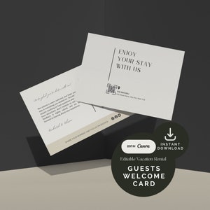 Guests Welcome Card, Minimal Vacation Rental Welcome Note, House Rental Host Template, Modern Editable Host Review Card