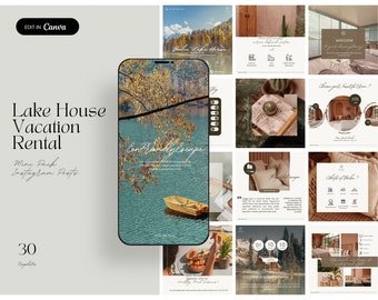 Publicaciones de Instagram de alquiler vacacional en Lake House, plantilla para redes sociales de Airbnb de Lake House, plantilla de Instagram para alquileres vacacionales, plantilla de Canva
