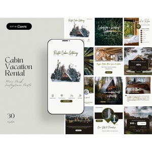 Cabin Vacation Rental Instagram Posts, Cabin Airbnb Template Social Media Posts, Short-Term Rental Instagram Post Template, Canva Template