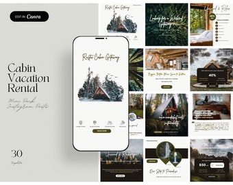 Cabin Vacation Rental Instagram Posts, Cabin Airbnb Template Social Media Posts, Short-Term Rental Instagram Post Template, Canva Template