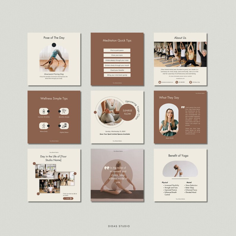 Yoga Studio Instagram Post Templates, Wellness Canva (digital Download ...