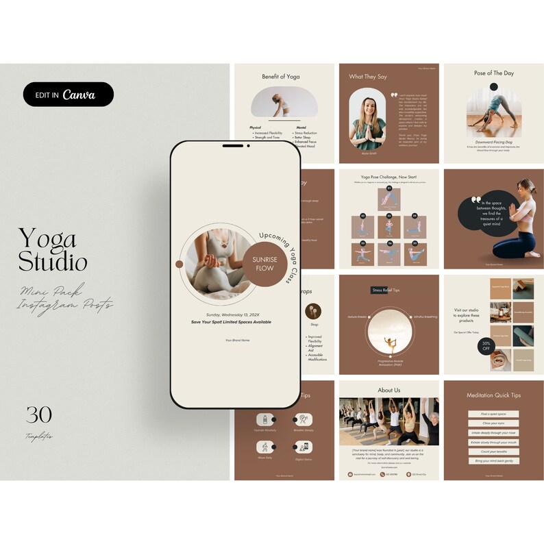 Yoga Studio Instagram Post Templates, Wellness Canva (digital Download ...