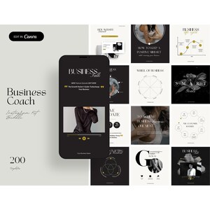 Business Coaching Bundle, Business Coach Instagram Post Story Template, Business Coach Social Media, Couching Template, Black Canva Template