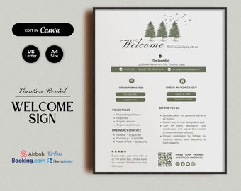 Vacation Rental Welcome Sign Template, Canva Printable (PDF)
