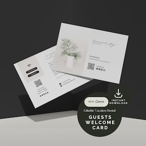 Airbnb Host Editable Guests Welcome Card, Modern Vacation Rental Welcome Note, Airbnb Host Canva Template, Airbnb Host Review Thank You Card