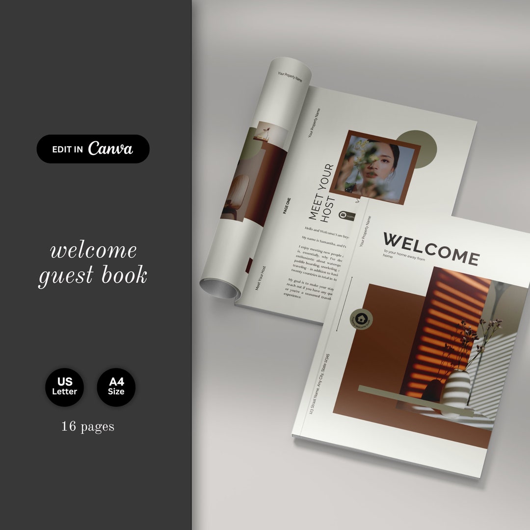 Modern Vacation Rental Book Template, Editable Guest Guide
