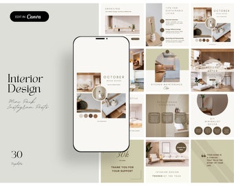 Minimalist Interior Design Instagram Posts, Interior Design Social Media, Interior Designer Template, Home Decor Marketing, Canva Template