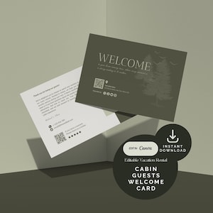 Modèle de carte de bienvenue en bois pour hôtes, mot de bienvenue Airbnb, modèle de toile pour hôte de location de vacances, carte d'évaluation moderne modifiable pour hôte Airbnb