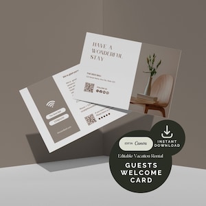 Editable Guests Welcome Card Template for Vacation Rental, Airbnb Welcome Card for Guests, Airbnb Host Canva Template, Guests Welcome Note