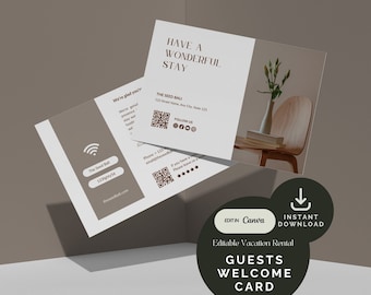 Editable Vacation Rental Welcome Card, Airbnb Host Canva Template (Digital Download)
