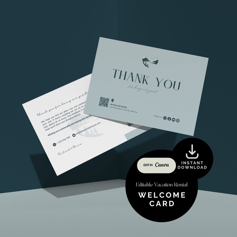 Lake House Welcome Card Template, Vacation Rental Host (canva Editable ...