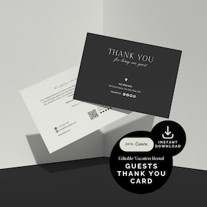 Guests Thank You Card Template, Guests Thank You Note, Vacation Rental Welcome Card, Short-Term Rental Host Review Card, Hotel Post Card