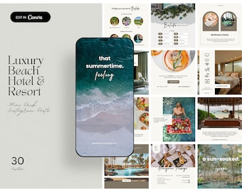 Luxury Resort and Hotel Instagram Posts, Editable Property Social Media, Resort Instagram Templates, Real Estate, Travel, Tourist Marketing