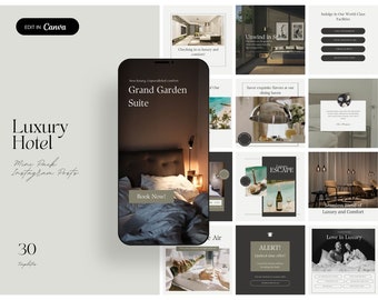 Modern Minimal Luxury Hotel Instagram Posts, Hotel Social Media Content, Property Social Media Instagram Templates, Hotel Business Marketing