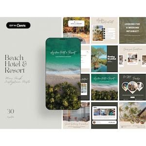 Beach Hotel and Resort Instagram Posts, Resort Instagram Posts, Property Social Media Instagram Templates, Airbnb, Travel, Tourist Marketing