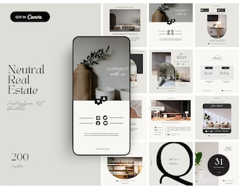 Neutral Real Estate Marketing, Minimal Realtor Instagram Template, Modern Real Estate Social Media Content Canva Template