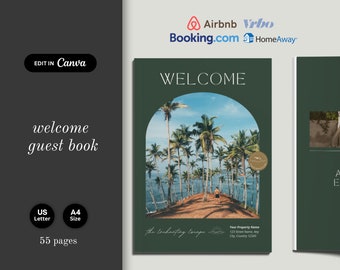 Modern Seaside Private Resort Welcome Guest Book Template, Elegant Beach Resort Hotel Welcome Booklet, Coastal Tropical RentalHouse Template