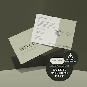 Airbnb Welcome Card Template for Guests, Modern Guest Welcome Note, Editable Canva Airbnb PostCard QR Code, RentalProperty MarketingTemplate