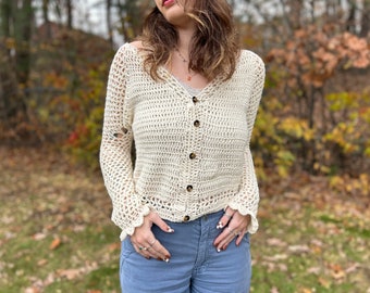 Handmade crochet cardigan, white sweater, women’s sweater, crochet sweater, crochet cardigan, button up cardigan