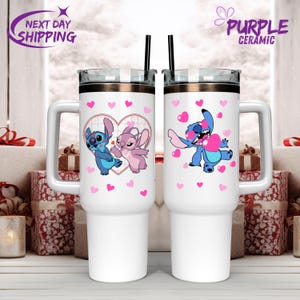 Stitch Custom Tumbler Cup 40oz,40 oz Stanley style Cute Stitch Love,Custom Disney Friends Stitch and Angel Tumbler, Personalized Disney