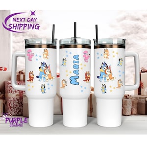 Custom Blue Dog Family 40oz Tumbler, Blue Water Bottle, Gift for School, Blue Back to School Tumbler, Blue and Bingo Gift, Gift for Kids