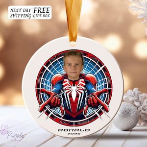 Personalized Superhero Photo Ornament: Ceramic Christmas Tree Decoration
