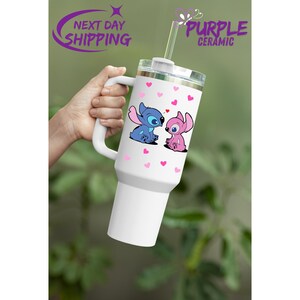 Stitch Custom Tumbler Cup 40oz,40 oz Stanley style Cute Stitch Love,Custom Disney Friends Stitch and Angel Tumbler, Personalized Disney