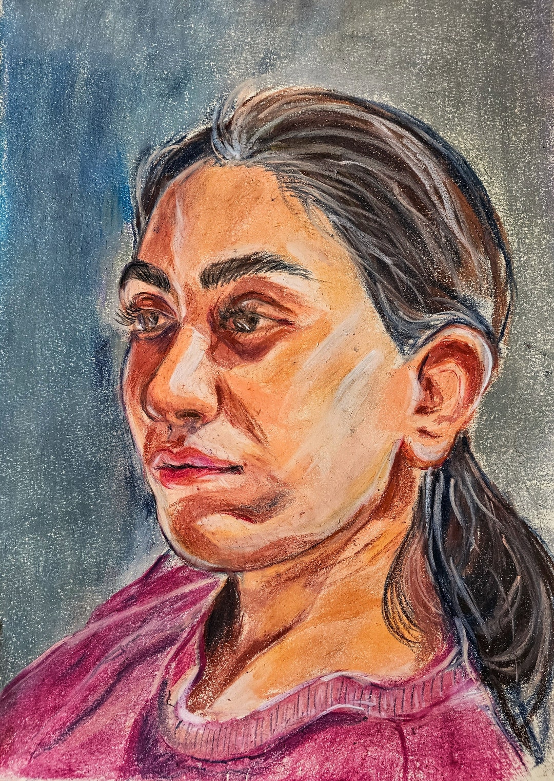 Original Pastel Painting on Paper A3 Size, Portrait of a Woman in Chalk ...