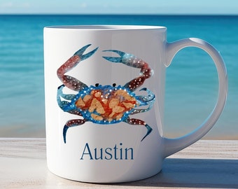 Personalized Maryland Blue Crab Mug Blue Crab Coffee Mug Blue Crab Gift Chesapeake Bay Art Crab Hunting Mug Crabbing Mug Crab Hunter Cup